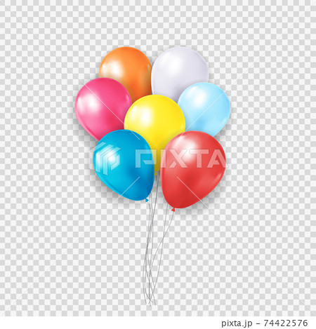 Group of Colour Glossy Helium Balloons Isolated on Transparent Background. Vector Illustration 74422576