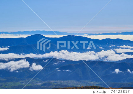 岐阜県(長野県)乗鞍岳の富士見岳の南の麓から東側の雲海の眺望(鉢盛山,小鉢盛山,八ヶ岳など) 74422817