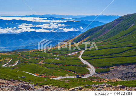 岐阜県(長野県)乗鞍岳の摩利支天岳の東から東側の雲海とエコーラインの眺望(駒ヶ岳など) 岐阜県(長野県)乗鞍岳の摩利支天岳の東から東側の雲海とエコーラインの眺望(駒ヶ岳など) 74422883