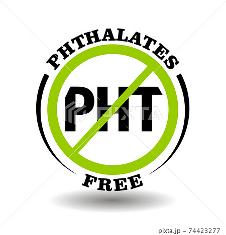 Prohibited vector stamp Phthalates free for bio packaging label. Round sign No PHT in healthy products logo, bio chemicals icon, organic cosmetics pictogram, natural medical farmacy marking 74423277