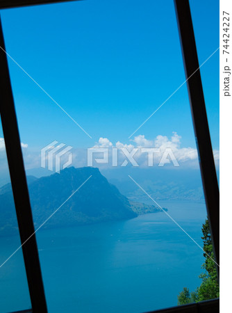 Looking out of the window of the cog railway to mount Rigi, Switzerland 74424227