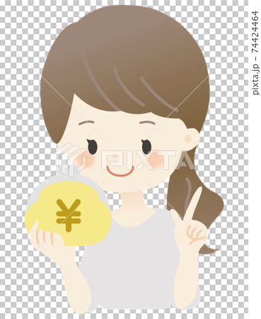 Cute illustration of a woman with a wallet (no main line, basic) Cute illustration of a woman with a wallet (no main line, basic) 74424464