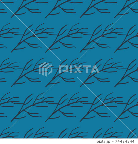 Abstract seamless pattern with hand drawn dark branches silhouettes without leaves. Blue background. Abstract seamless pattern with hand drawn dark branches silhouettes without leaves. Blue background. 74424544