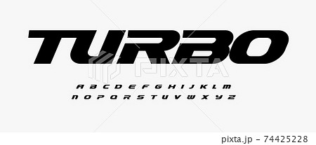 Turbo dynamic alphabet. Heavy and action font, speed type for modern sport logo, speed race headline, dynamic monogram, lettering and typography. Bold italic style letters, vector typographic design 74425228