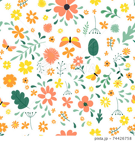Seamless Pattern Background with Simple Flower Design Elements. Vector Illustration EPS10 Seamless Pattern Background with Simple Flower Design Elements. Vector Illustration EPS10 74426758