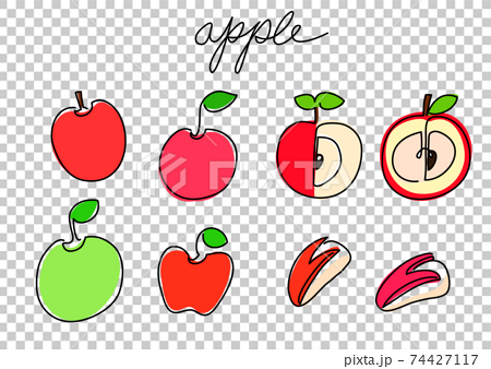 一筆書き りんご カラー りんごウサギ 半分の林檎のイラスト素材