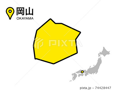 岡山県のデフォルメ地図のベクターイラスト素材 74428447