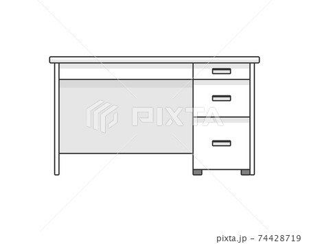 正面から見たキャビネット付きのオフィスデスクのイラストのイラスト素材