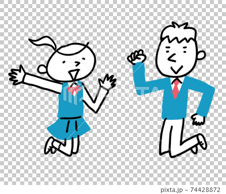 ジャンプしている制服の学生の男女のイラスト素材