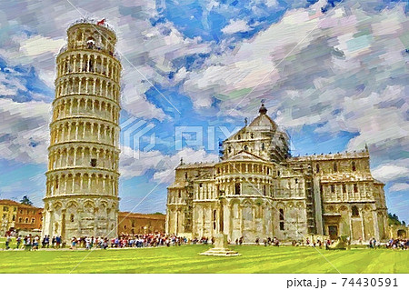 イタリア ピサの斜塔の風景のイラスト素材