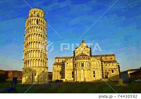 イタリア ピサの斜塔の風景のイラスト素材