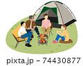 家族で焚き火を囲むキャンプ（背景あり） 74430877