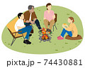 家族で焚き火を囲むキャンプ 74430881