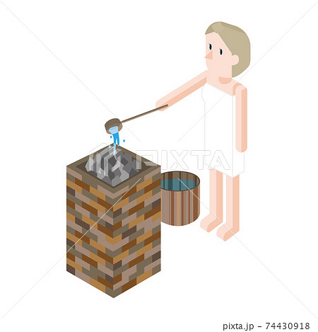 サウナストーンにアロマ水をかける（ロウリュ）女性サウナー 74430918