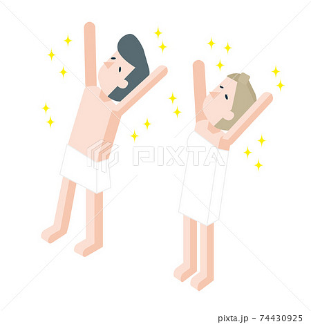 気持ちよくととのっている男性と女性のサウナー 74430925