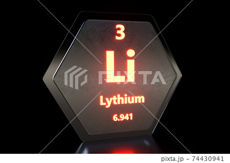 Lithium - Li - chemical element Sign with atomic number and atomic weight. Chemical element of periodic table. Molecule And Communication Background. Purple glowing text.3d render illustration. Lithium - Li - chemical element Sign with atomic number and atomic weight. Chemical element of periodic table. Molecule And Communication Background. Purple glowing text.3d render illustration. 74430941