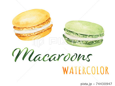 Two watercolor macaroons isolated on white background. Hand drawn watercolor illustration. 74430947