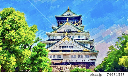 大阪 大阪城の風景のイラスト素材