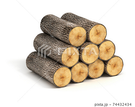 Pile of firewood on a isolated white background 3d rendering Pile of firewood on a isolated white background 3d rendering 74432434