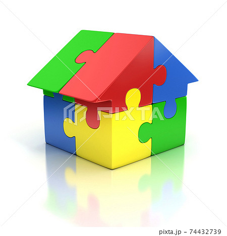 puzzle house on white background 3d illustration 74432739