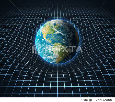 earth's gravity bends space around it 3d rendering 74432866