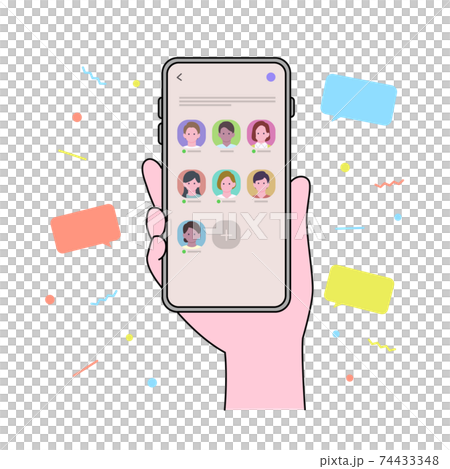 スマートフォンを持つ手　SNS画面 74433348