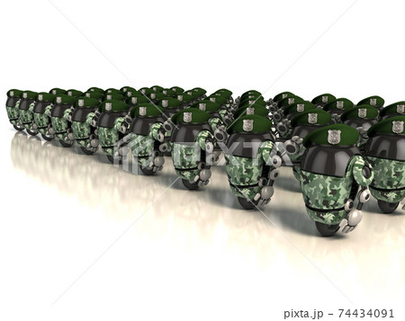 army of robots 3d rendering 74434091