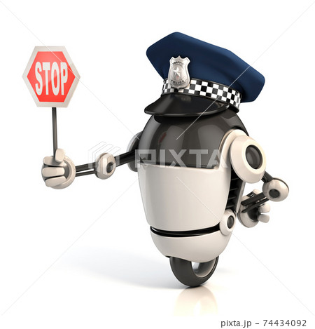 robot traffic policeman holding the stop sign 74434092
