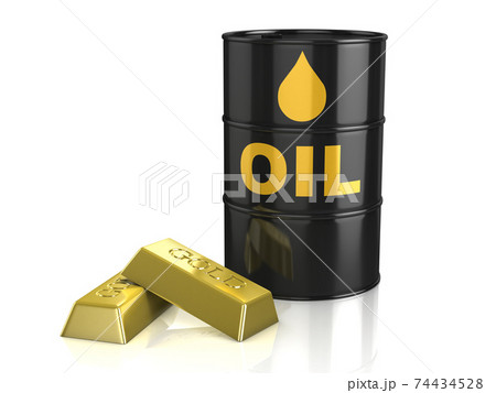 oil tank and gold bars 3d rendering 74434528