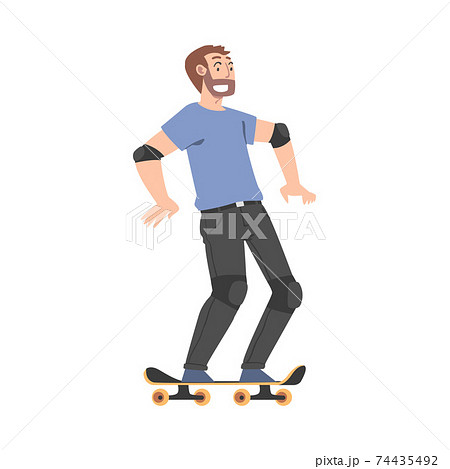 Young Man Riding Skateboard Cartoon Style のイラスト素材