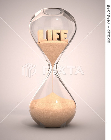 life time passing concept - hourglass, sandglass, sand timer, sand clock 3d illustration 74435549