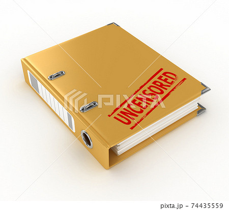 yellow ring binder with uncensored stamp isolated on the white background 74435559