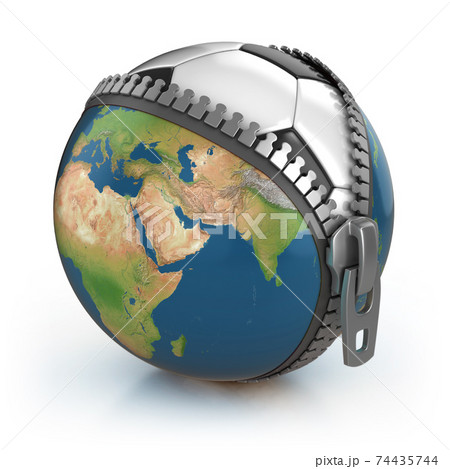 planet of football 3d concept - football under unzipped globe 74435744