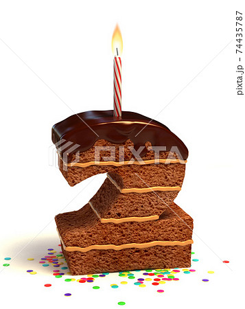 chocolate birthday cake with lit candle and confetti 3d font number 2 chocolate birthday cake with lit candle and confetti 3d font number 2 74435787