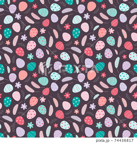 Easter eggs seamless pattern. Decorated Easter eggs on a white background. Design for textiles, packaging, wrappers, greeting cards, paper, printing. Vector illustration Easter eggs seamless pattern. Decorated Easter eggs on a white background. Design for textiles, packaging, wrappers, greeting cards, paper, printing. Vector illustration 74436817