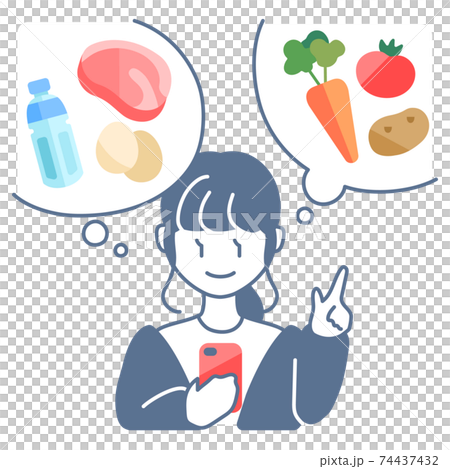 一個女人在她的智能手機上點菜 74437432