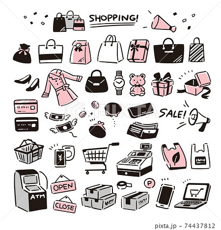 シンプルな手描きの買い物アイコン(ピンク) 74437812