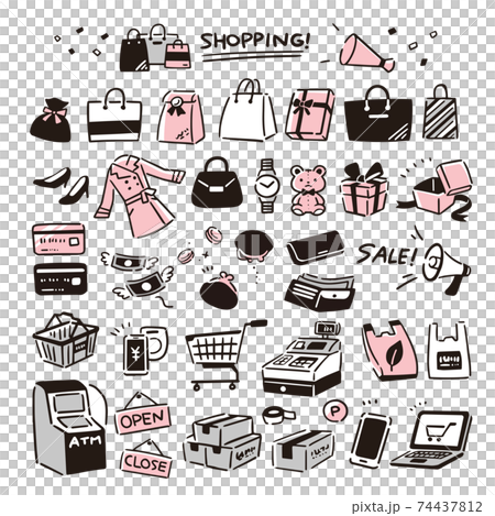 シンプルな手描きの買い物アイコン(ピンク) 74437812