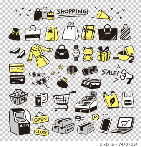 シンプルな手描きの買い物アイコン(イエロー) 74437814