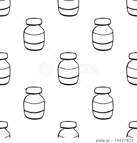 Seamless pattern made from hand drawn medical bottle illustration. Isolated on white background. 74437821