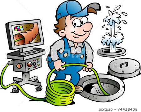 Vector Cartoon illustration of a Happy Sewer Master Handyman Vector Cartoon illustration of a Happy Sewer Master Handyman 74438408