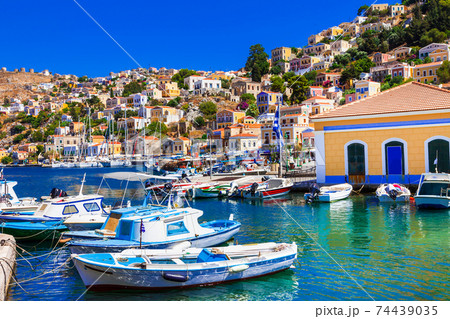 Colorful islands of Greece - beautiful Symi in Dodecanesse Colorful islands of Greece - beautiful Symi in Dodecanesse 74439035