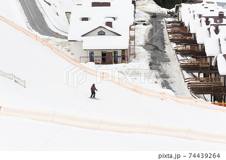 Bukovel, Ukraine February 3, 2019: skiing at the ski resort of Ukraine Bukovel, snow-covered ski slopes. 74439264