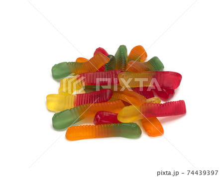 Juicy colorful jelly sweets. Gummy candies. Snakes. Juicy colorful jelly sweets. Gummy candies. Snakes. 74439397