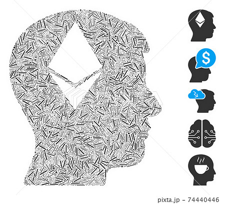 Line Collage Ethereum Thinking Head Icon 74440446