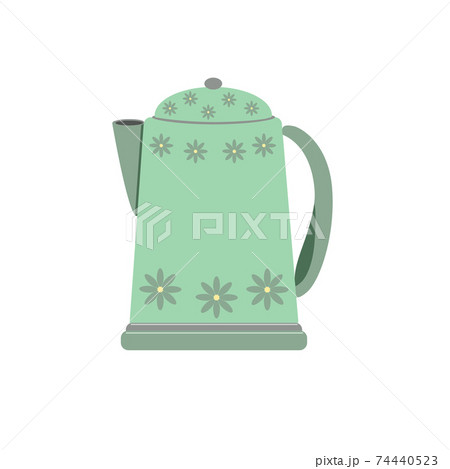 Kettle for making tea or coffee, kitchen electric appliance, device necessary for boiling water, cozy home eco-friendly concept, hand drawn vector illustration 74440523