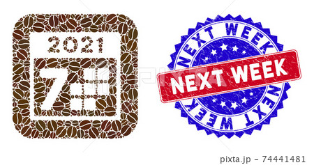 Bicolor Next Week Grunge Stamp and Coffee Seeds Stencil Mosaic 2021 Year 7 Days 74441481
