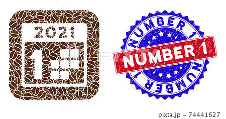 Bicolor Number 1 Scratched Seal with Coffee Seeds Stencil Mosaic 2021 First Day 74441627