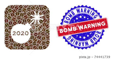 Bicolor Bomb Warning Grunge Rubber Stamp with Coffee Grain Inverted Mosaic 2020 Petard 74441739