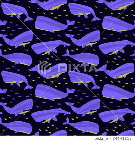 Decorative vector seamless pattern with sperm whales.  74441815